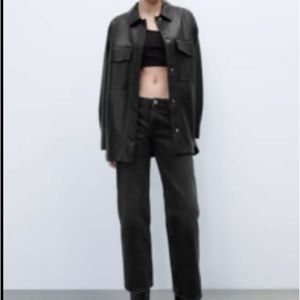 Zara oversized black faux leather overshirt